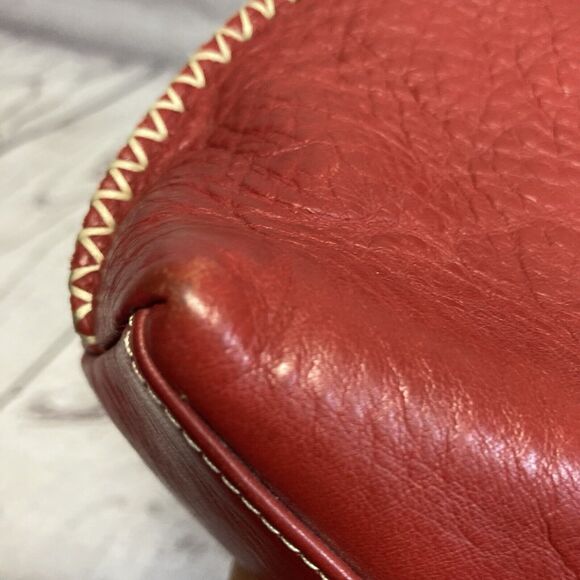 Ellington Red Leather Shoulder Bag Whipstitch Trim Button Closure‎ - Picture 8 of 15
